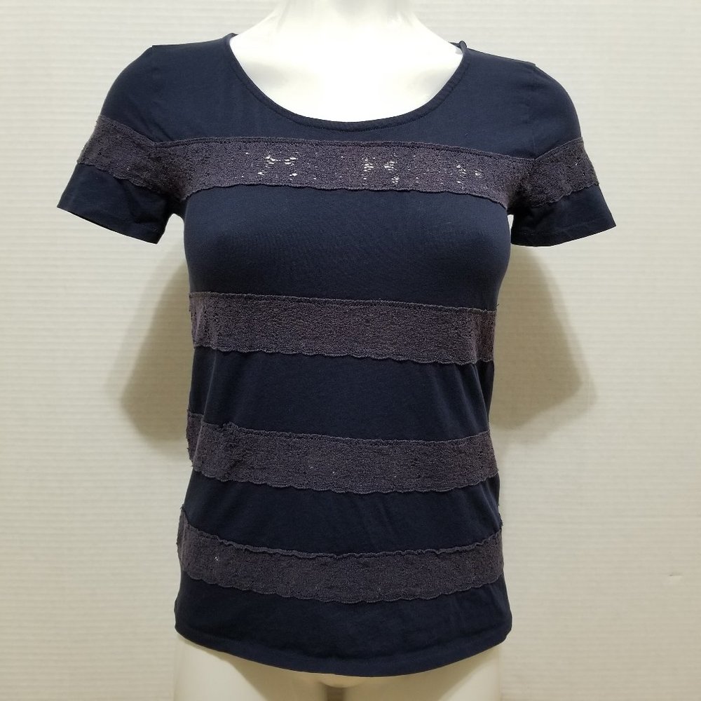 J.Crew top XS Lace-Stripe Tissue Tee short sleeve 36955